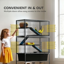 PawHut 5 Levels Rolling Small Animal Cage with Non Slip Ramps, Slide Out 16cm Deep Tray, 88 x 48 x 150.5cm, Dark Grey - thumbnail 6