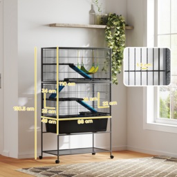 PawHut 5 Levels Rolling Small Animal Cage with Non Slip Ramps, Slide Out 16cm Deep Tray, 88 x 48 x 150.5cm, Dark Grey - thumbnail 3