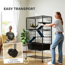 PawHut 5 Levels Rolling Small Animal Cage with Non Slip Ramps, Slide Out 16cm Deep Tray, 88 x 48 x 150.5cm, Dark Grey - thumbnail 7