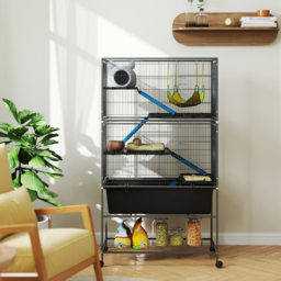 PawHut 5 Levels Rolling Small Animal Cage with Non Slip Ramps, Slide Out 16cm Deep Tray, 88 x 48 x 150.5cm, Dark Grey - thumbnail 9