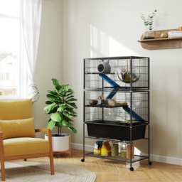 PawHut 5 Levels Rolling Small Animal Cage with Non Slip Ramps, Slide Out 16cm Deep Tray, 88 x 48 x 150.5cm, Dark Grey - thumbnail 2