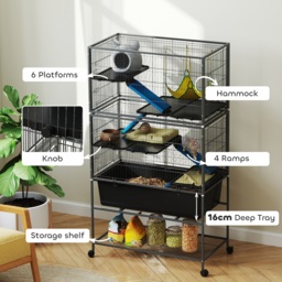 PawHut 5 Levels Rolling Small Animal Cage with Non Slip Ramps, Slide Out 16cm Deep Tray, 88 x 48 x 150.5cm, Dark Grey - thumbnail 5
