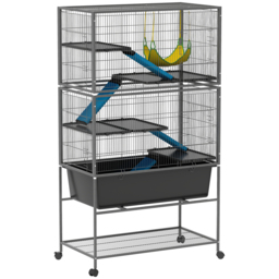 PawHut 5 Levels Rolling Small Animal Cage with Non Slip Ramps, Slide Out 16cm Deep Tray, 88 x 48 x 150.5cm, Dark Grey - thumbnail 1