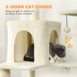 PawHut 202cm Cat Tree with 6 Scratching Posts, 2 Hammocks, 2 Condos, 2 Perches, Pompoms, for Cats to Rest and Play, Beige - thumbnail 5