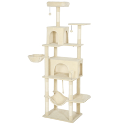PawHut 202cm Cat Tree with 6 Scratching Posts, 2 Hammocks, 2 Condos, 2 Perches, Pompoms, for Cats to Rest and Play, Beige - thumbnail 1