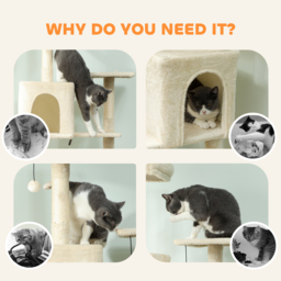 PawHut 202cm Cat Tree with 6 Scratching Posts, 2 Hammocks, 2 Condos, 2 Perches, Pompoms, for Cats to Rest and Play, Beige - thumbnail 8