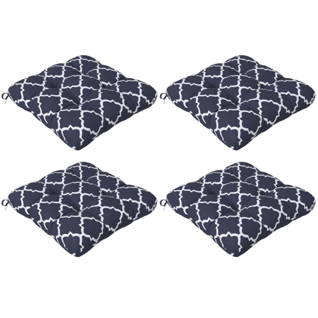 Outsunny Replacement Cushions: 4-Piece Indoor Outdoor Seat Pads with Ties for Patio Chairs, Blue - Aosom UK - image 1