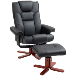 HOMCOM Leather Recliner Chair wirh Footstool, High Back, Armrests, Bent Wood Base, Rocking Function, Black - Aosom UK