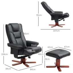 HOMCOM Leather Recliner Chair wirh Footstool, High Back, Armrests, Bent Wood Base, Rocking Function, Black - Aosom UK - thumbnail 3