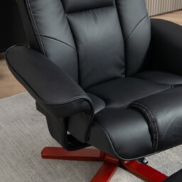 HOMCOM Leather Recliner Chair wirh Footstool, High Back, Armrests, Bent Wood Base, Rocking Function, Black - Aosom UK - thumbnail 9