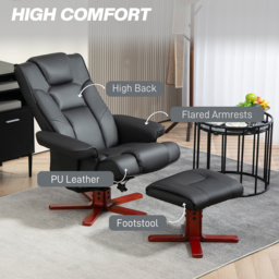 HOMCOM Leather Recliner Chair wirh Footstool, High Back, Armrests, Bent Wood Base, Rocking Function, Black - Aosom UK - thumbnail 6