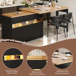 Extendable Bar Table with App-Controlled LED Lighting, Modern Kitchen Island with 360° Swivel Function, 120-180L x 40W x 71.5H cm, Black - Aosom UK - thumbnail 4