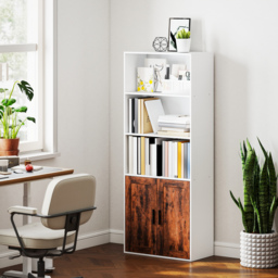 HOMCOM 5-Tier Bookcase with Adjustable Shelf - Rustic Brown - thumbnail 2