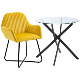 HOMCOM Modern Dining Furniture Set with Round Table and Accent Armchair Black and Yellow - thumbnail 1