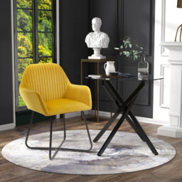 HOMCOM Modern Dining Furniture Set with Round Table and Accent Armchair Black and Yellow - thumbnail 2