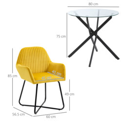 HOMCOM Modern Dining Furniture Set with Round Table and Accent Armchair Black and Yellow - thumbnail 3