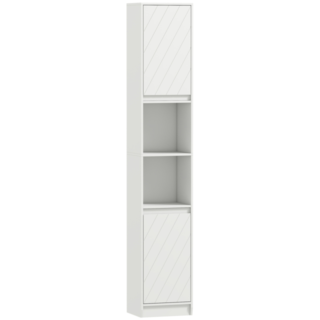 HOMCOM Narrow Bathroom Cabinet, Slim Bathroom Storage Unit with Open Compartment, Freestanding Storage Cupboard with Adjustable Shelves for Small Spaces, 30 x 24 x 170 cm, White - image 1