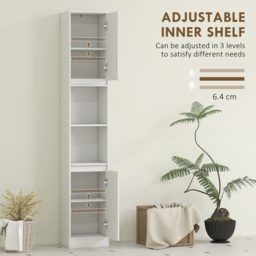 HOMCOM Narrow Bathroom Cabinet, Slim Bathroom Storage Unit with Open Compartment, Freestanding Storage Cupboard with Adjustable Shelves for Small Spaces, 30 x 24 x 170 cm, White - thumbnail 6