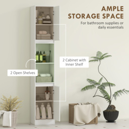 HOMCOM Narrow Bathroom Cabinet, Slim Bathroom Storage Unit with Open Compartment, Freestanding Storage Cupboard with Adjustable Shelves for Small Spaces, 30 x 24 x 170 cm, White - thumbnail 4
