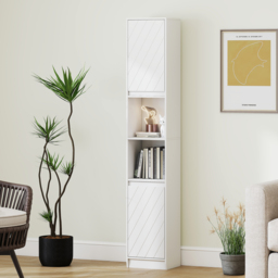 HOMCOM Narrow Bathroom Cabinet, Slim Bathroom Storage Unit with Open Compartment, Freestanding Storage Cupboard with Adjustable Shelves for Small Spaces, 30 x 24 x 170 cm, White - thumbnail 9
