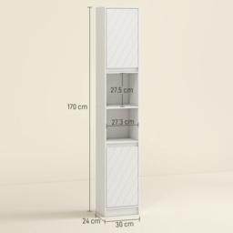 HOMCOM Narrow Bathroom Cabinet, Slim Bathroom Storage Unit with Open Compartment, Freestanding Storage Cupboard with Adjustable Shelves for Small Spaces, 30 x 24 x 170 cm, White - thumbnail 3