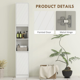 HOMCOM Narrow Bathroom Cabinet, Slim Bathroom Storage Unit with Open Compartment, Freestanding Storage Cupboard with Adjustable Shelves for Small Spaces, 30 x 24 x 170 cm, White - thumbnail 5