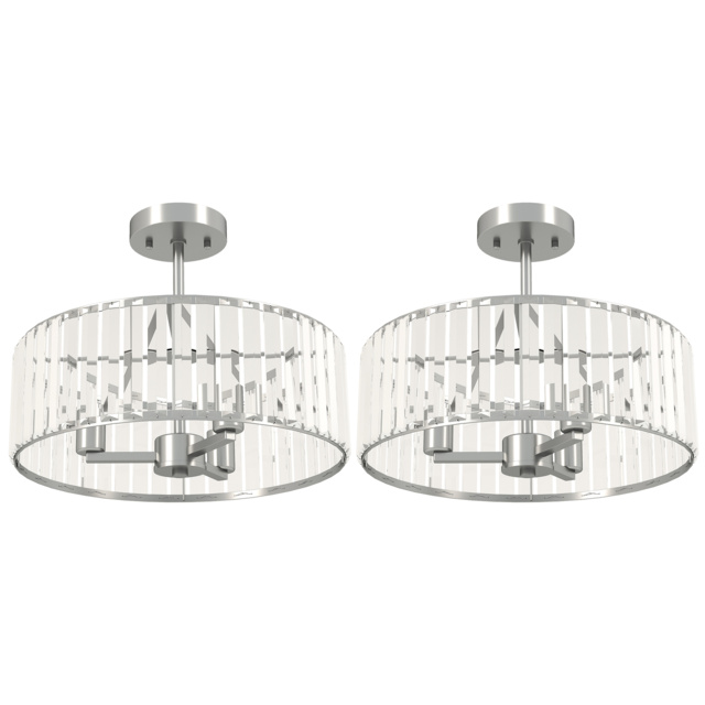 HOMCOM Crystal Ceiling Light Fixture Set of 2, Semi Flush Mount Modern Chandelier for Living Room, Bedroom and Hallway, 3-Lights with E14 Base, Silver Tone - image 1