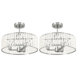 HOMCOM Crystal Ceiling Light Fixture Set of 2, Semi Flush Mount Modern Chandelier for Living Room, Bedroom and Hallway, 3-Lights with E14 Base, Silver Tone - thumbnail 1