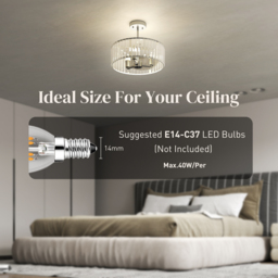 HOMCOM Crystal Ceiling Light Fixture Set of 2, Semi Flush Mount Modern Chandelier for Living Room, Bedroom and Hallway, 3-Lights with E14 Base, Silver Tone - thumbnail 5