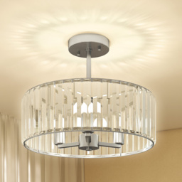 HOMCOM Crystal Ceiling Light Fixture Set of 2, Semi Flush Mount Modern Chandelier for Living Room, Bedroom and Hallway, 3-Lights with E14 Base, Silver Tone - thumbnail 9