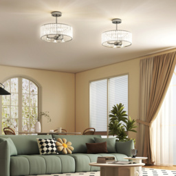 HOMCOM Crystal Ceiling Light Fixture Set of 2, Semi Flush Mount Modern Chandelier for Living Room, Bedroom and Hallway, 3-Lights with E14 Base, Silver Tone - thumbnail 2