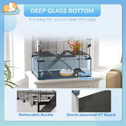 PawHut Gerbil Cage Dwarf Hamster Cage, with Deep Glass Bottom, Tunnels, Hut, Exercise Wheel, 60 x 40 x 57cm - Aosom UK - thumbnail 6
