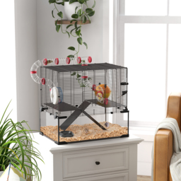 PawHut Gerbil Cage Dwarf Hamster Cage, with Deep Glass Bottom, Tunnels, Hut, Exercise Wheel, 60 x 40 x 57cm - Aosom UK - thumbnail 2
