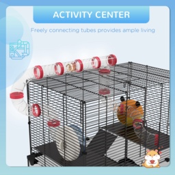 PawHut Gerbil Cage Dwarf Hamster Cage, with Deep Glass Bottom, Tunnels, Hut, Exercise Wheel, 60 x 40 x 57cm - Aosom UK - thumbnail 4