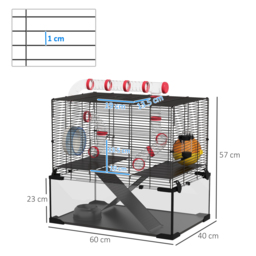 PawHut Gerbil Cage Dwarf Hamster Cage, with Deep Glass Bottom, Tunnels, Hut, Exercise Wheel, 60 x 40 x 57cm - Aosom UK - thumbnail 3