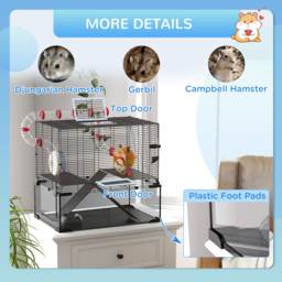 PawHut Gerbil Cage Dwarf Hamster Cage, with Deep Glass Bottom, Tunnels, Hut, Exercise Wheel, 60 x 40 x 57cm - Aosom UK - thumbnail 8