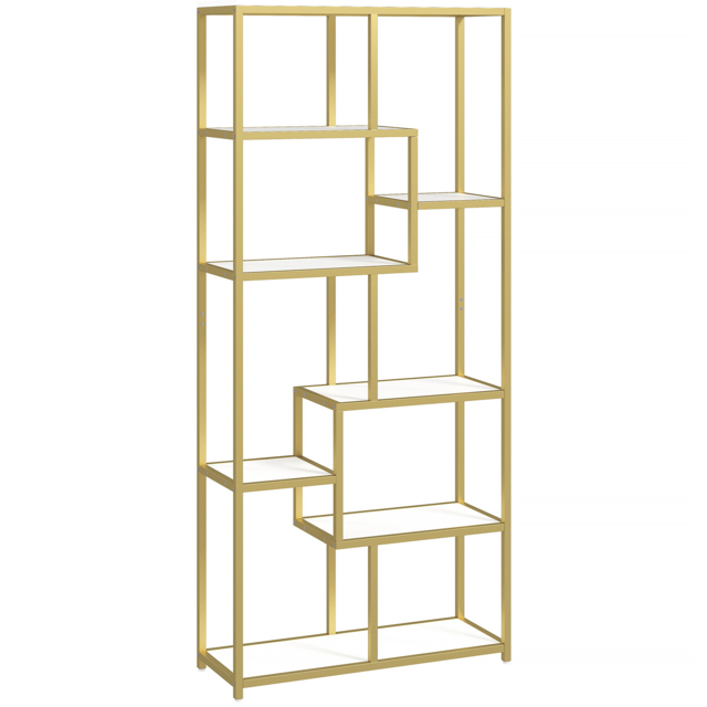 HOMCOM Seven-Tier Geometric Bookcase - White/Gold Tone - image 1
