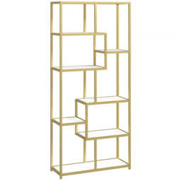 HOMCOM Seven-Tier Geometric Bookcase - White/Gold Tone - thumbnail 1