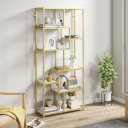 HOMCOM Seven-Tier Geometric Bookcase - White/Gold Tone - thumbnail 7