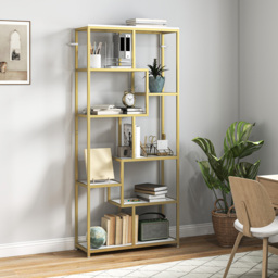 HOMCOM Seven-Tier Geometric Bookcase - White/Gold Tone - thumbnail 2