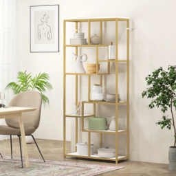 HOMCOM Seven-Tier Geometric Bookcase - White/Gold Tone - thumbnail 8