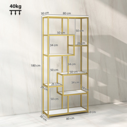 HOMCOM Seven-Tier Geometric Bookcase - White/Gold Tone - thumbnail 3