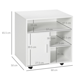 HOMCOM Mobile Printer Stand with Multiple Storage, Office Desk Side Unit on Wheels, Modern Design, 60L x 50W x 65.5H cm, White - Aosom UK - thumbnail 3