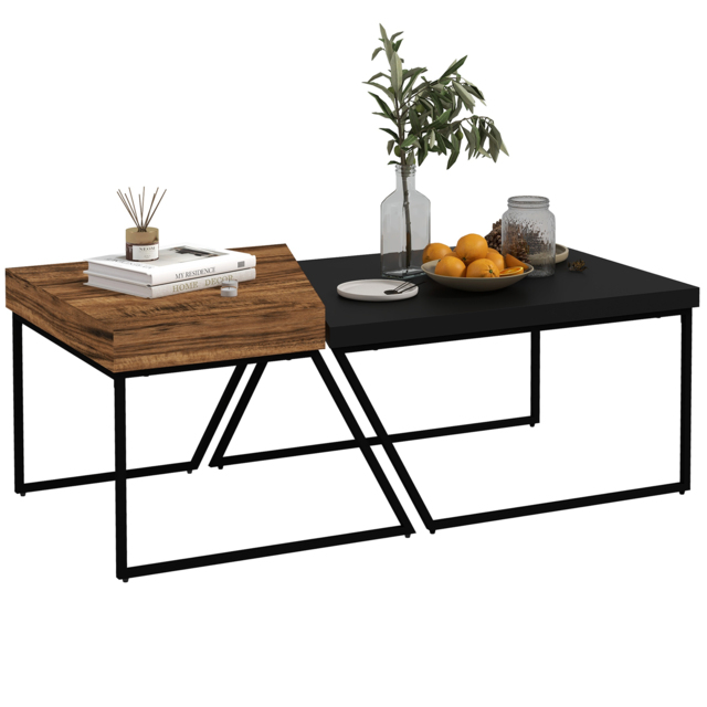 HOMCOM Coffee Table Set of 2, Geometric Coffee Table with Spacious Legroom, Steel Frame and Thick Tabletop, Industrial Coffee Tables - Aosom UK - image 1