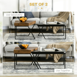 HOMCOM Coffee Table Set of 2, Geometric Coffee Table with Spacious Legroom, Steel Frame and Thick Tabletop, Industrial Coffee Tables - Aosom UK - thumbnail 4