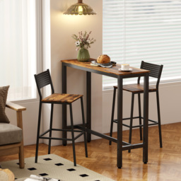 HOMCOM Rectangular Bar Table, Wood Effect Pub Coffee Table for Small Space, Breakfast Dining, Kitchen, Industrial, Rustic Brown - thumbnail 7