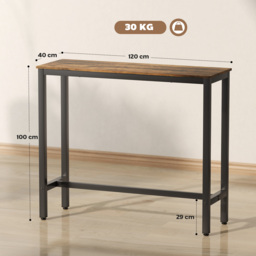 HOMCOM Rectangular Bar Table, Wood Effect Pub Coffee Table for Small Space, Breakfast Dining, Kitchen, Industrial, Rustic Brown - thumbnail 3