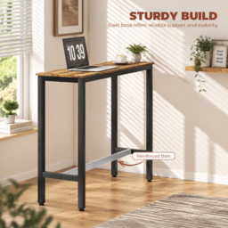 HOMCOM Rectangular Bar Table, Wood Effect Pub Coffee Table for Small Space, Breakfast Dining, Kitchen, Industrial, Rustic Brown - thumbnail 4