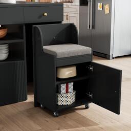 Adjustable Kitchen Island with 2 Stools, 6-Drawer and Generous worktop, Versatile Sideboard with Open Shelves, 140L x 40W x 89H cm, Black - Aosom UK - thumbnail 9