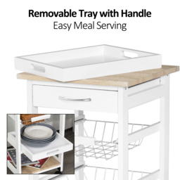 HOMCOM Mobile Rolling Kitchen Island Trolley for Living room, Serving Cart with Drawer & Basket, White - Aosom UK - thumbnail 5